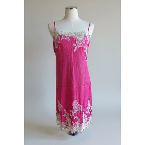 Victoria Secret Slip Mini Dress SZ Med Pink with White Lace Cami Nighty Party - Picture 1 of 11